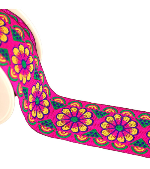 Jacquard braid with rosettes 50mm purple by the meter