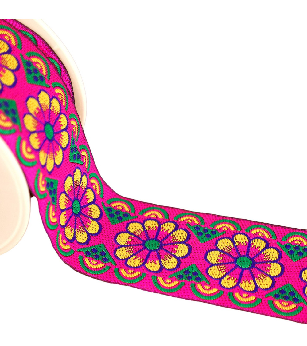 Jacquard braid with rosettes 50mm purple by the meter