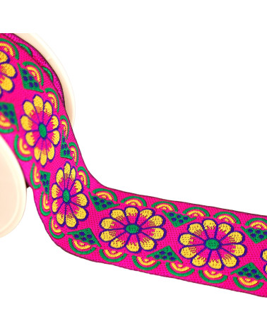 Jacquard braid with rosettes 50mm purple by the meter