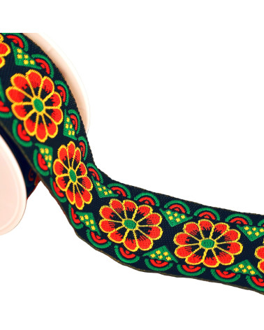 Jacquard braid with rosettes 50mm multi-colored by the meter