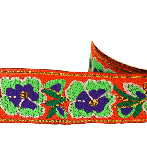 50mm red flower jacquard braid per meter