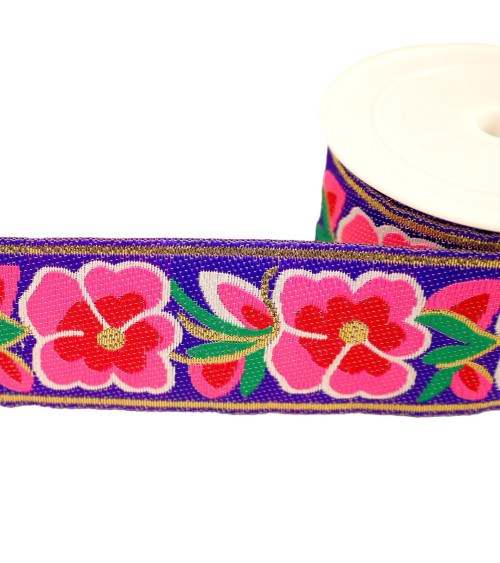 50mm royal blue flower jacquard braid by the meter