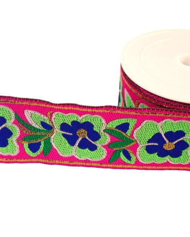 Flower jacquard braid 50mm raspberry pink by the meter
