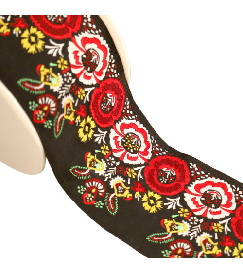 Red and yellow flower jacquard braid 100mm multi-colored by the meter