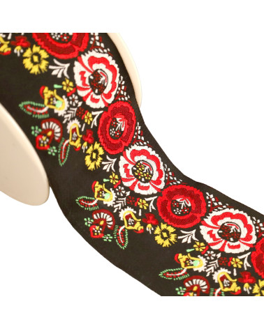 Red and yellow flower jacquard braid 100mm multi-colored per meter
