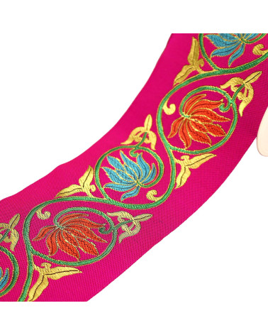 Jacquard braid with arabesque leaves 100mm fuchsia by the meter