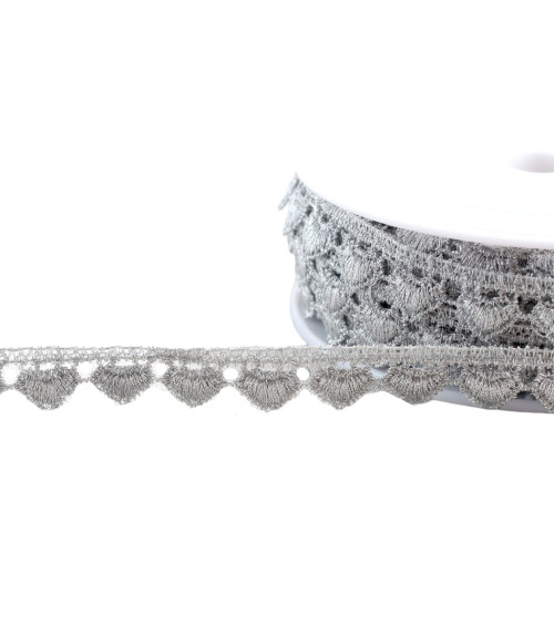 13.5m spool metallic guipure heart 15mm silver