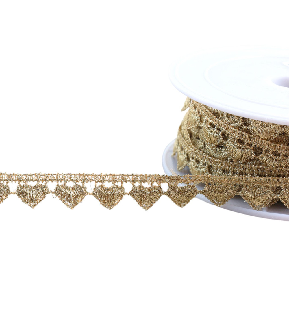 13.5m spool metallic guipure heart 15mm gold