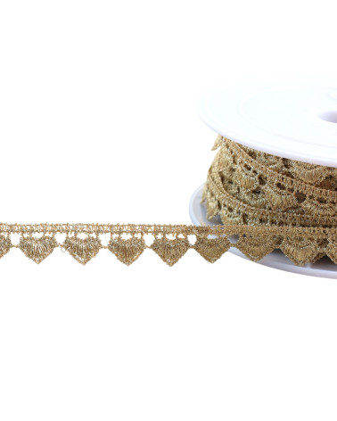 13,5 m Spule, metallisches Guipure-Herz, 15 mm, Gold