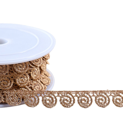 13.5m spool metallic guipure flowers 15mm rose gold