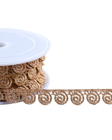 Bobina da 13,5 m di fiori di guipure metallizzati da 15 mm in oro rosa