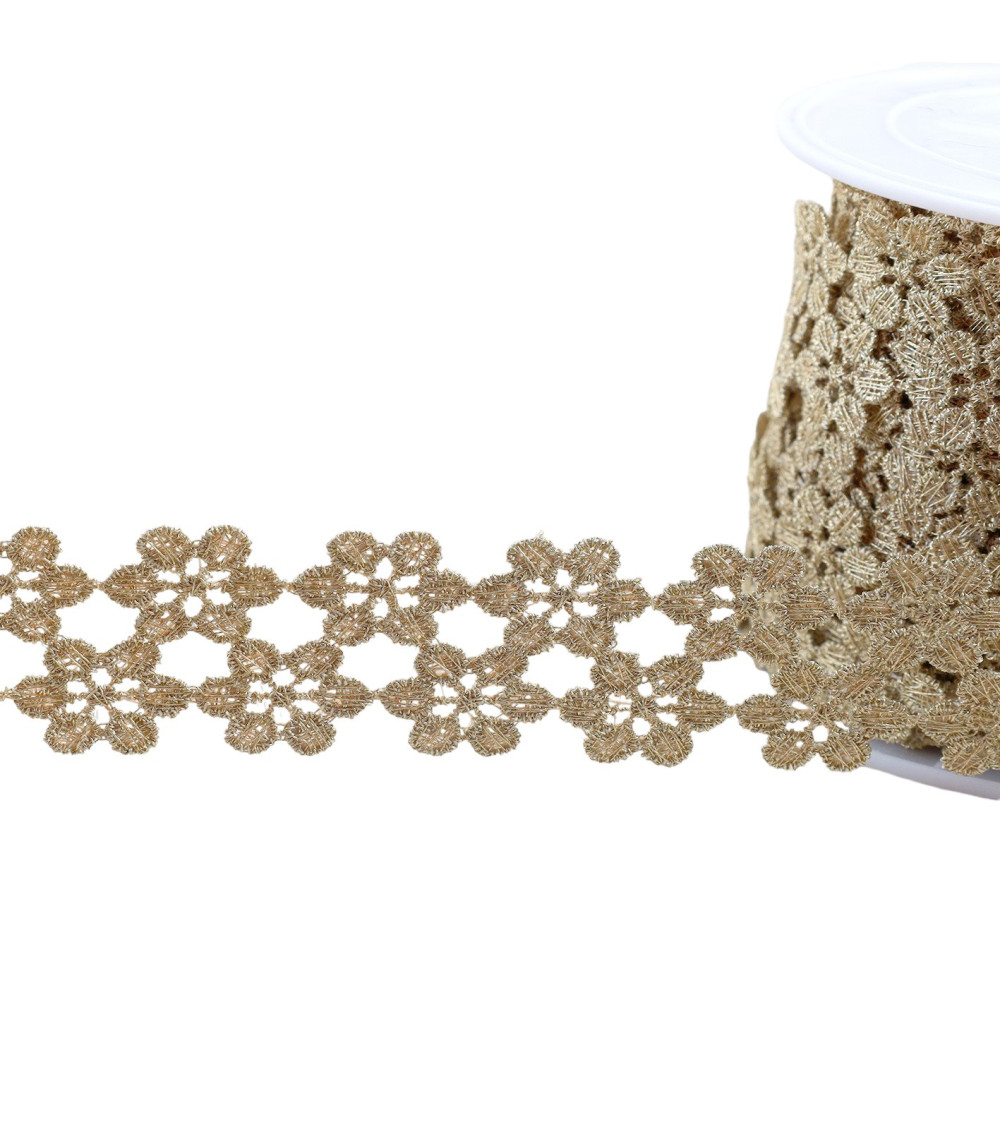 13.5m spool metallic guipure flowers 30mm gold