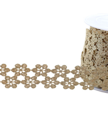 Spool 13.5m metallic guipure flowers 30mm gold
