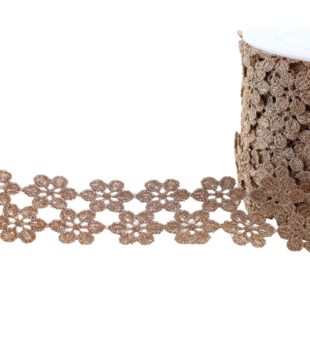 13.5m spool metallic guipure flowers 30mm rose gold