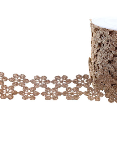 Carrete de 13,5m flores de guipur metalizado 30mm oro rosa
