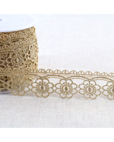 Spool 13.5m metallic guipure flowers 35mm gold