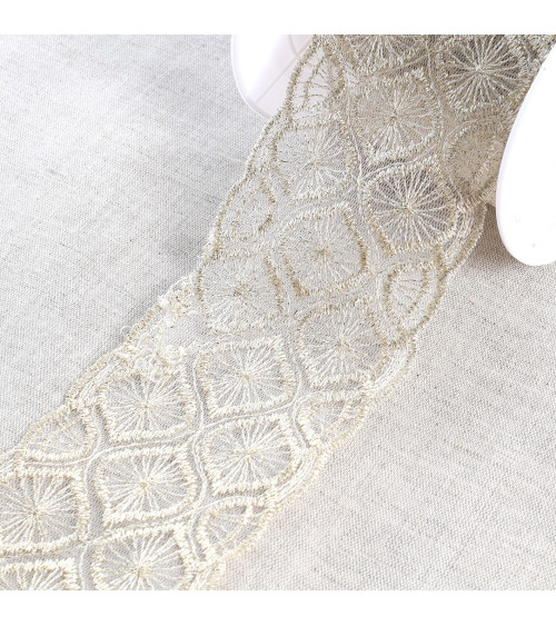 13.5m spool metallic embroidery on 70mm gold tulle