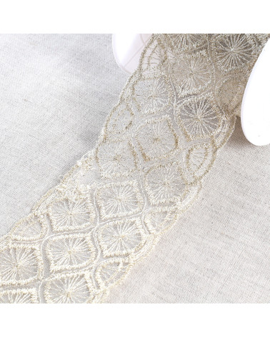 13.5m spool metallic embroidery on 70mm gold tulle