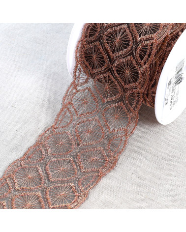 Spool 13.5m metallic embroidery on tulle 70mm black/gold/pink