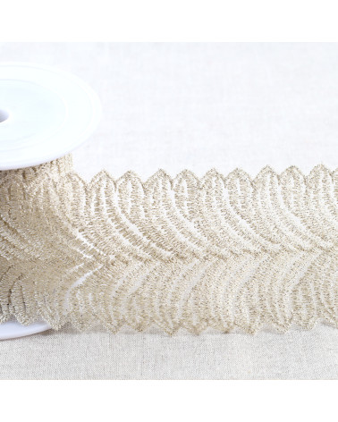 Bobine 13,5m broderie métallique sur tulle 80mm or