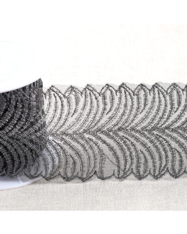 Spool 13.5m metallic embroidery on tulle 80mm black/silver