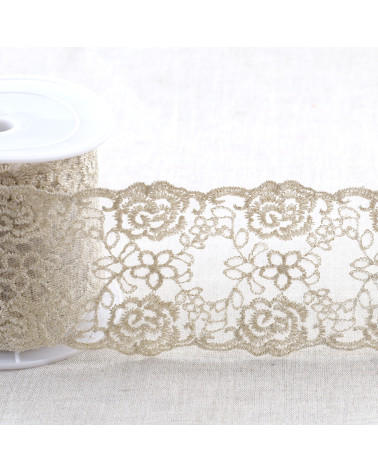 Bobine 13,5m broderie métallique sur tulle 80mm or
