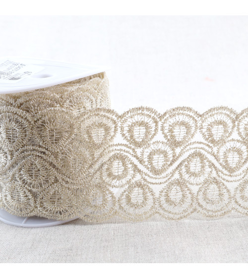 13.5m spool metallic embroidery on 80mm gold tulle