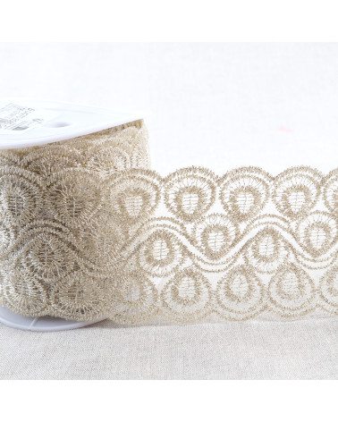 Bobine 13,5m broderie métallique sur tulle 80mm or
