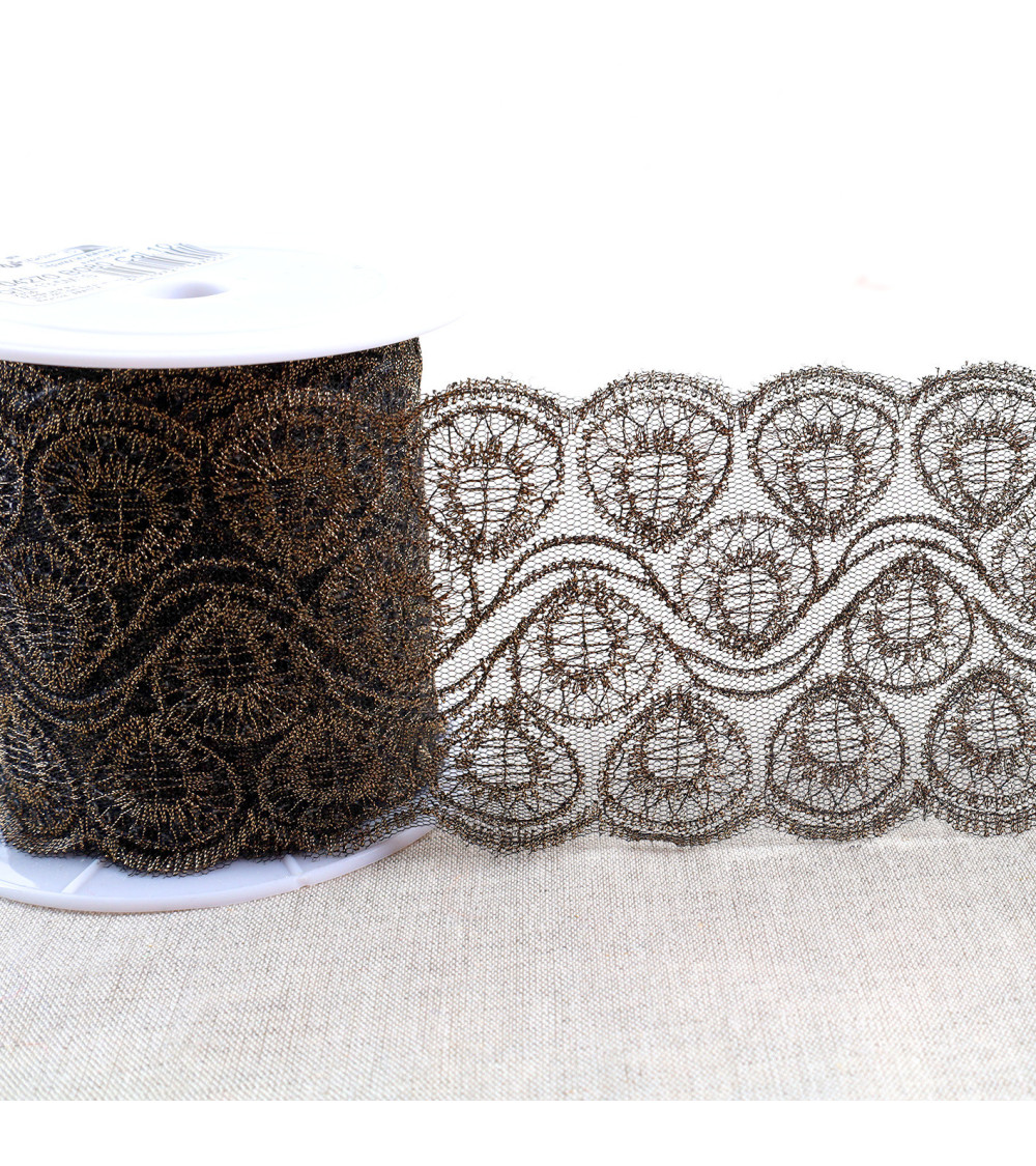 13.5m spool metallic embroidery on 80mm black/gold tulle