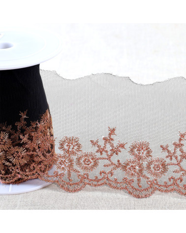 13.5m spool metallic embroidery on 90mm black/gold/pink tulle