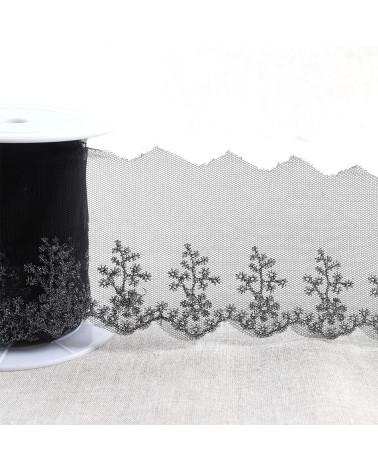 Spool 13.5m metallic embroidery on tulle 80mm black/silver