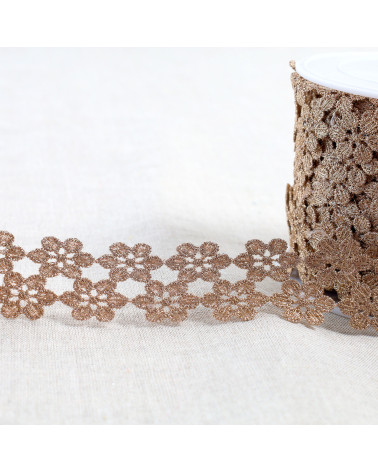 Metallic guipure flowers 30mm rose gold per meter
