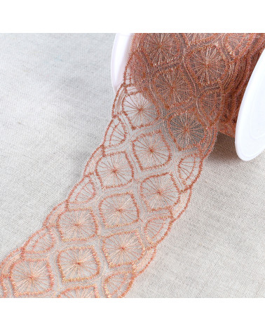 Metallic embroidery on tulle 70mm rose gold by the meter