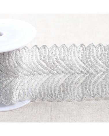 Metallic embroidery on 80mm silver tulle per meter