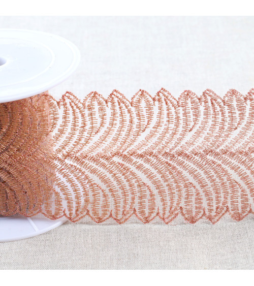 Metallic embroidery on 80mm rose gold tulle per meter