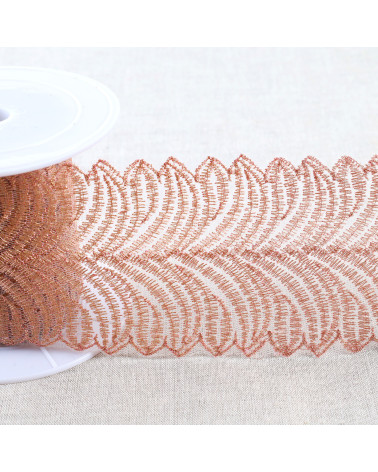 Metallic embroidery on 80mm rose gold tulle per meter