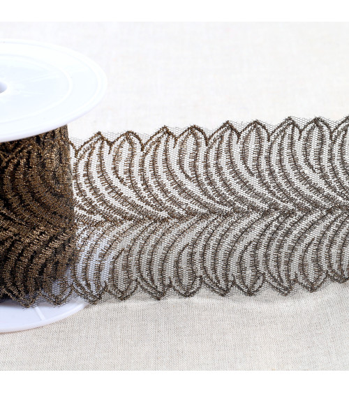 Metallic embroidery on 80mm black/gold tulle per meter