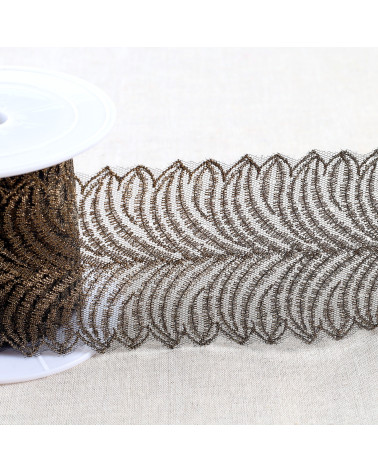 Broderie métallique sur tulle 80mm noir/or au mètre