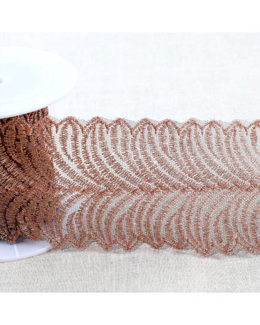 Metallic embroidery on 80mm black/gold/pink tulle per meter