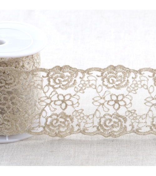 Metallic embroidery on 80mm gold tulle per meter