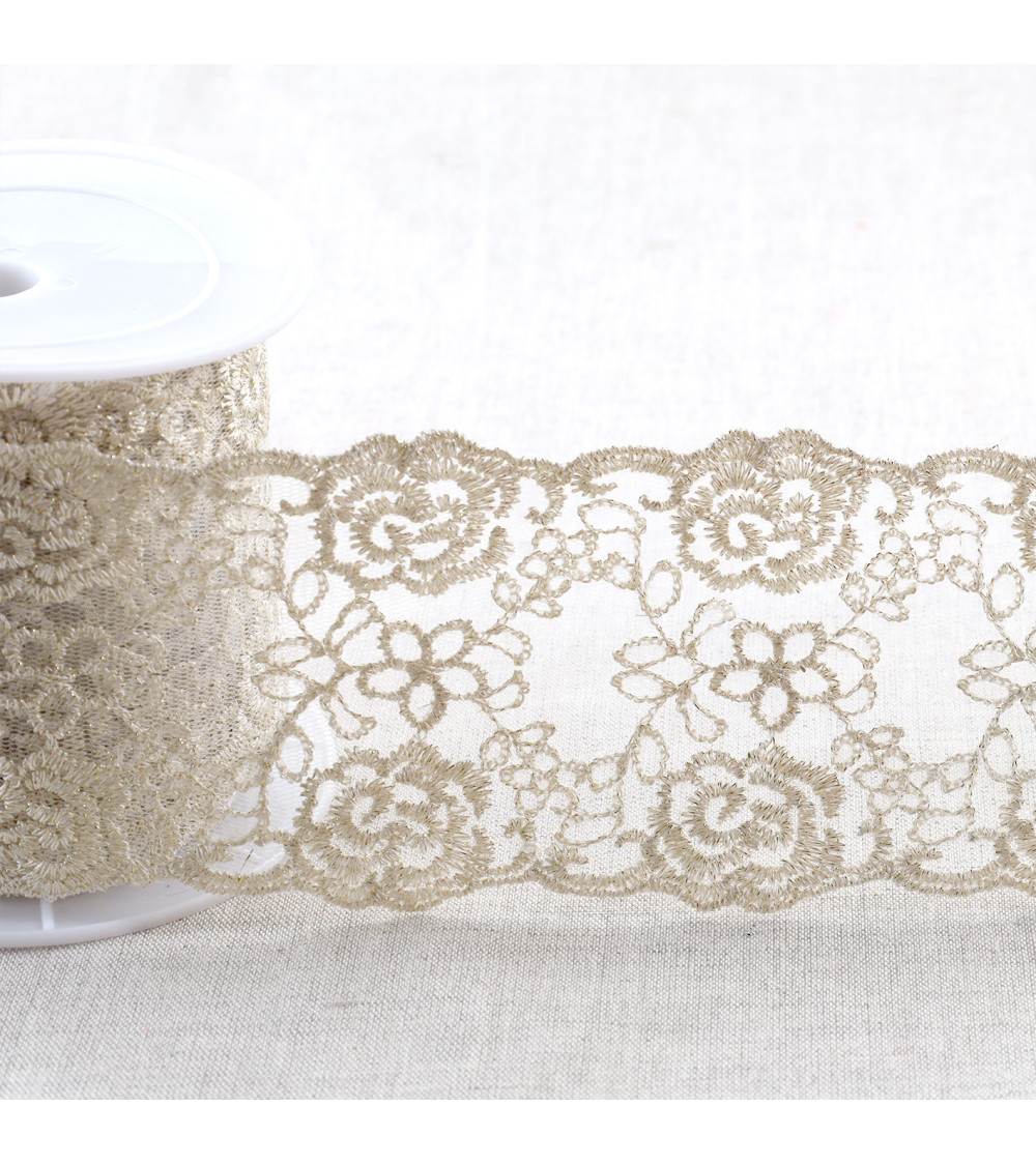 Metallic embroidery on 80mm gold tulle per meter