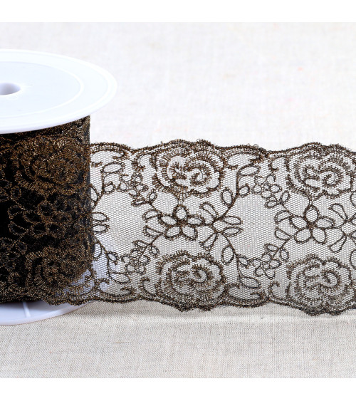 Metallic embroidery on 80mm black/gold tulle per meter