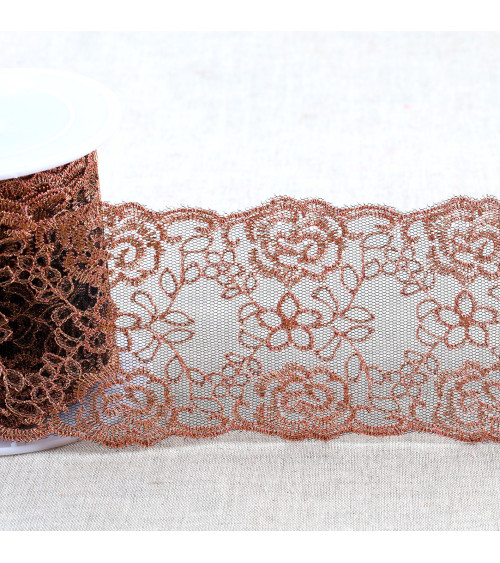 Metallic embroidery on 80mm black/gold/pink tulle per meter