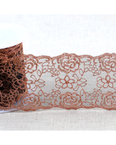 Metallic embroidery on 80mm black/gold/pink tulle per meter