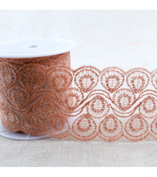 Metallic embroidery on 80mm rose gold tulle per meter