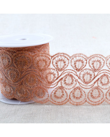 Metallic embroidery on tulle 80mm rose gold by the meter