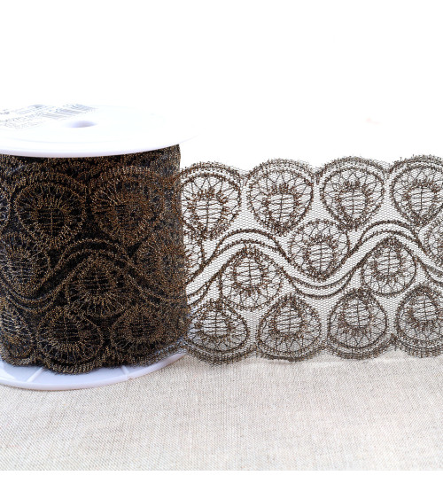 Metallic embroidery on 80mm black/gold tulle per meter
