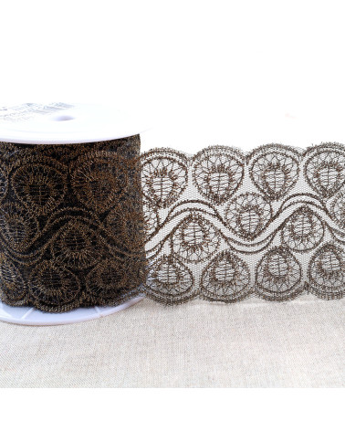 Broderie métallique sur tulle 80mm noir/or au mètre
