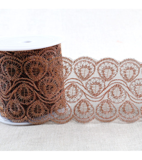 Metallic embroidery on 80mm black/gold/pink tulle per meter