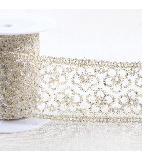 Metallic embroidery on tulle 62mm gold per meter
